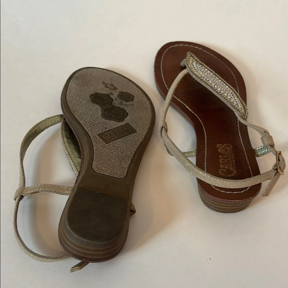FINAL! Carlos by Carlos Santana Gold and Brown Sandals T-Strap Design - Picture 5 of 6